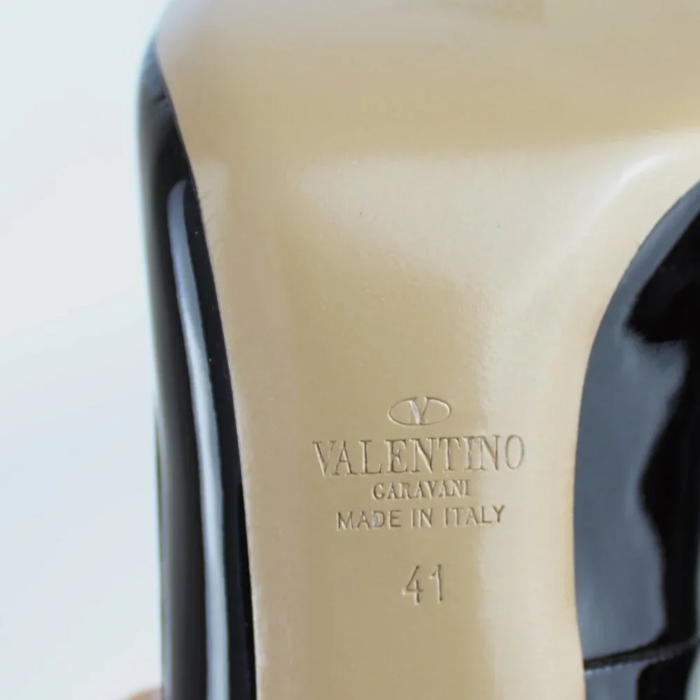 NEW Valentino Garavani Patent Leather Ankle Strap Stiletto Pumps Black EU 41